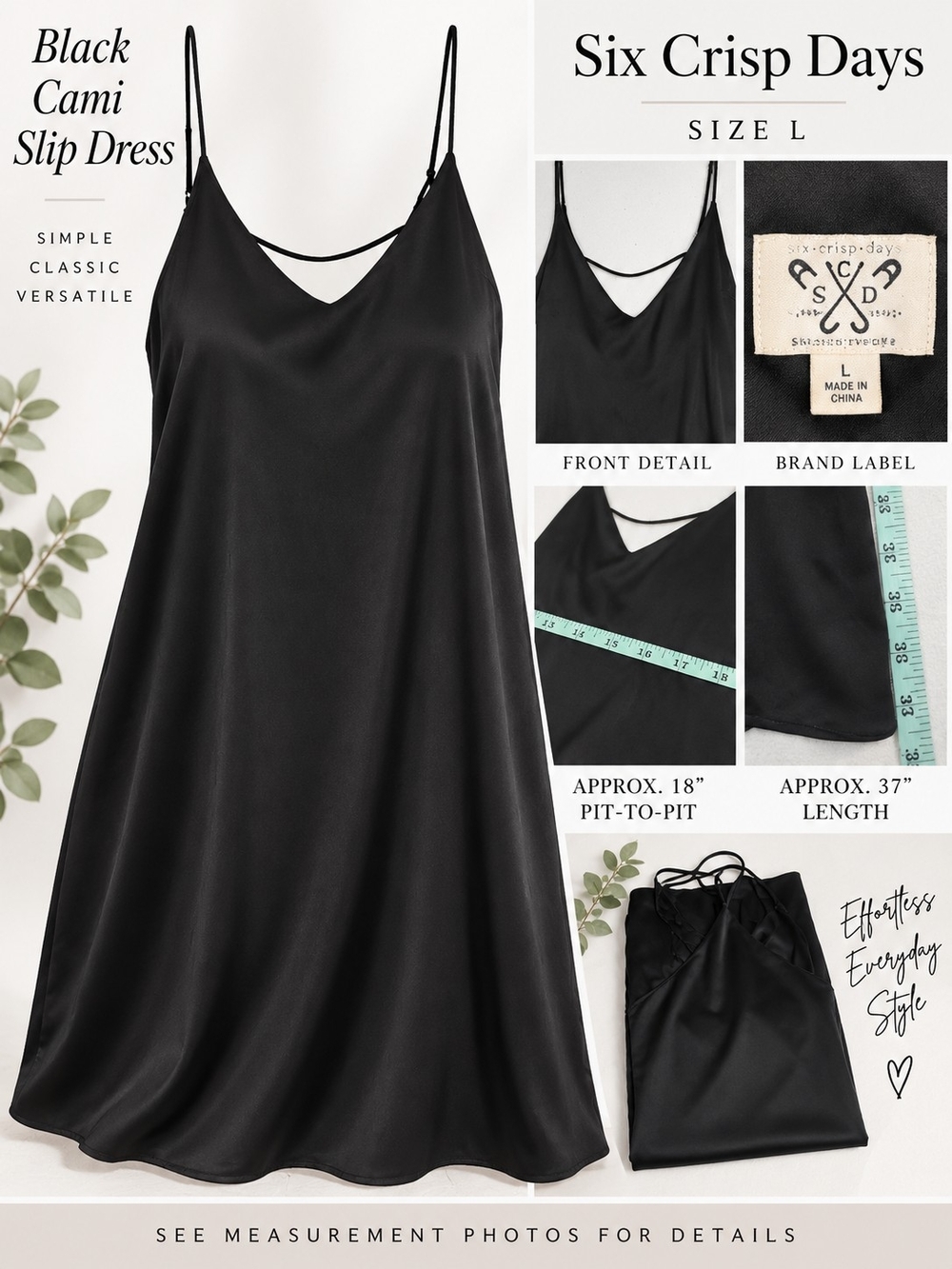 Six Crisp Days Black Cami Slip Dress — Size L